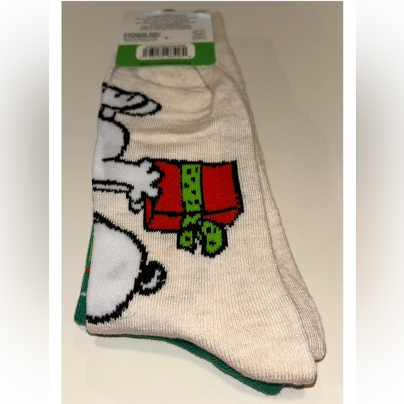 Peanuts Charlie Brown Snoopy Woodstock Crew Socks 1Pair Men 6-12 Green Christmas - Picture 10 of 11